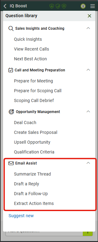 Email Assist prompt group in the IQ Boost Question Library