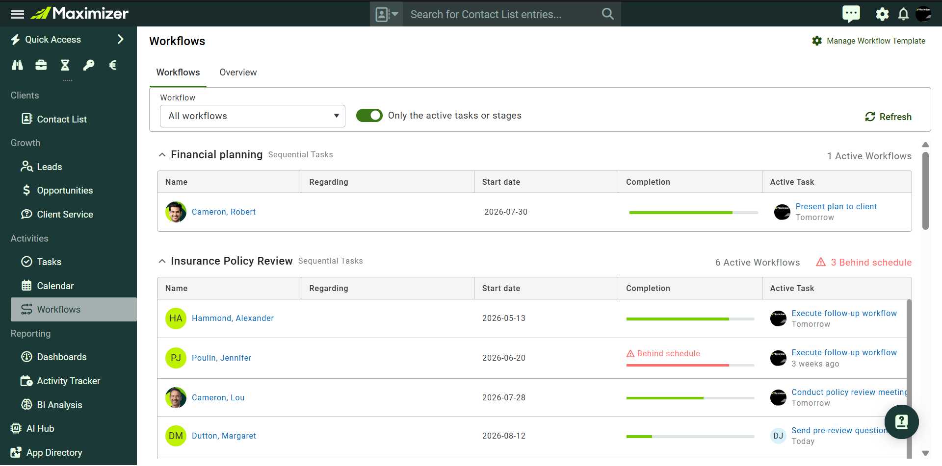 Workflows screen with the Workflows tab on the left and loaded by default