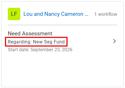Workflow card showing the opportunity name in the Regarding field